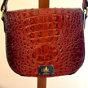 Brahmin Brown Croc-Embossed Crossbody Bag